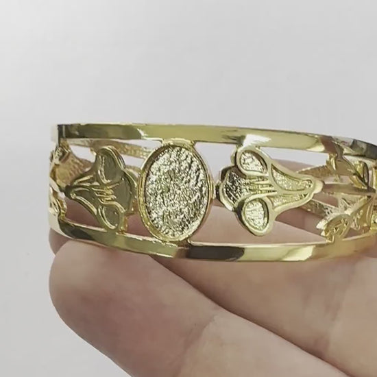 Oval Blank Flower Bracelet Monthly Flower (September Morning Glory) Base Setting Blank Bezel Shiny Gold Plated Brass (10x14mm Blank ) 5162