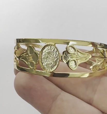 Oval Blank Flower Bracelet Monthly Flower (September Morning Glory) Base Setting Blank Bezel Shiny Gold Plated Brass (10x14mm Blank ) 5162