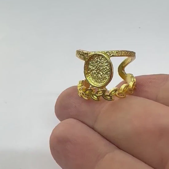 Leaf Band Ring , Bezel Setting Blank Raw Brass,Antique Silver Shiny silver, Shiny gold plated Brass (8x10mm Blank ) 5420