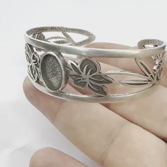 Oval Blank Flower Bracelet Monthly Flower (March Daffodil) Base Setting Blank Bezel Antique Silver Plated Brass (10x14mm Blank ) 5158