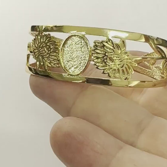 Oval Blank Flower Bracelet Monthly Flower (November Chrysanthemum) Base Setting Blank Bezel Shiny Gold Plated brass (10x14mm Blank ) 3001