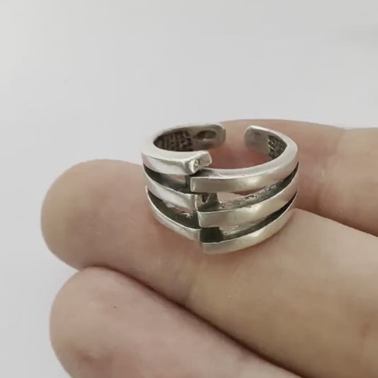 Rib Ring , Adjustable , Raw Brass,Antique Silver Shiny silver, Shiny gold plated Brass (8us) 5356