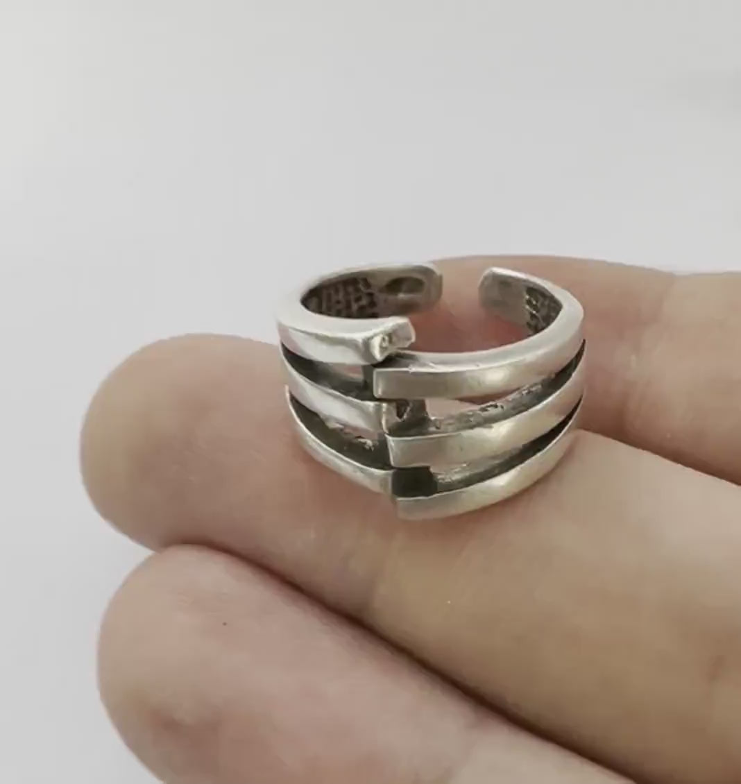 Rib Ring , Adjustable , Raw Brass,Antique Silver Shiny silver, Shiny gold plated Brass (8us) 5356