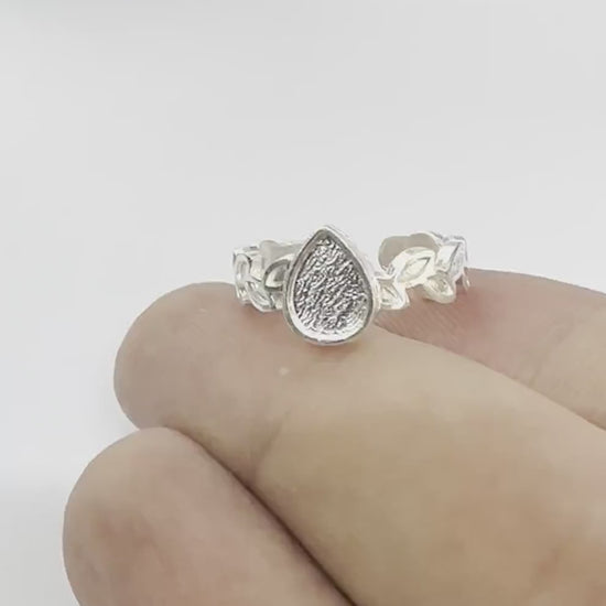 Leaf Band Ring , Bezel Setting Blank Raw Brass,Antique Silver Shiny silver, Shiny gold plated Brass (6x8mm Blank ) 5415