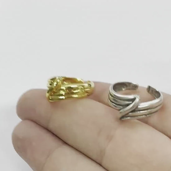 Lines Ring , Adjustable , Raw Brass,Antique Silver Shiny silver, Shiny gold plated Brass (8us) 5370