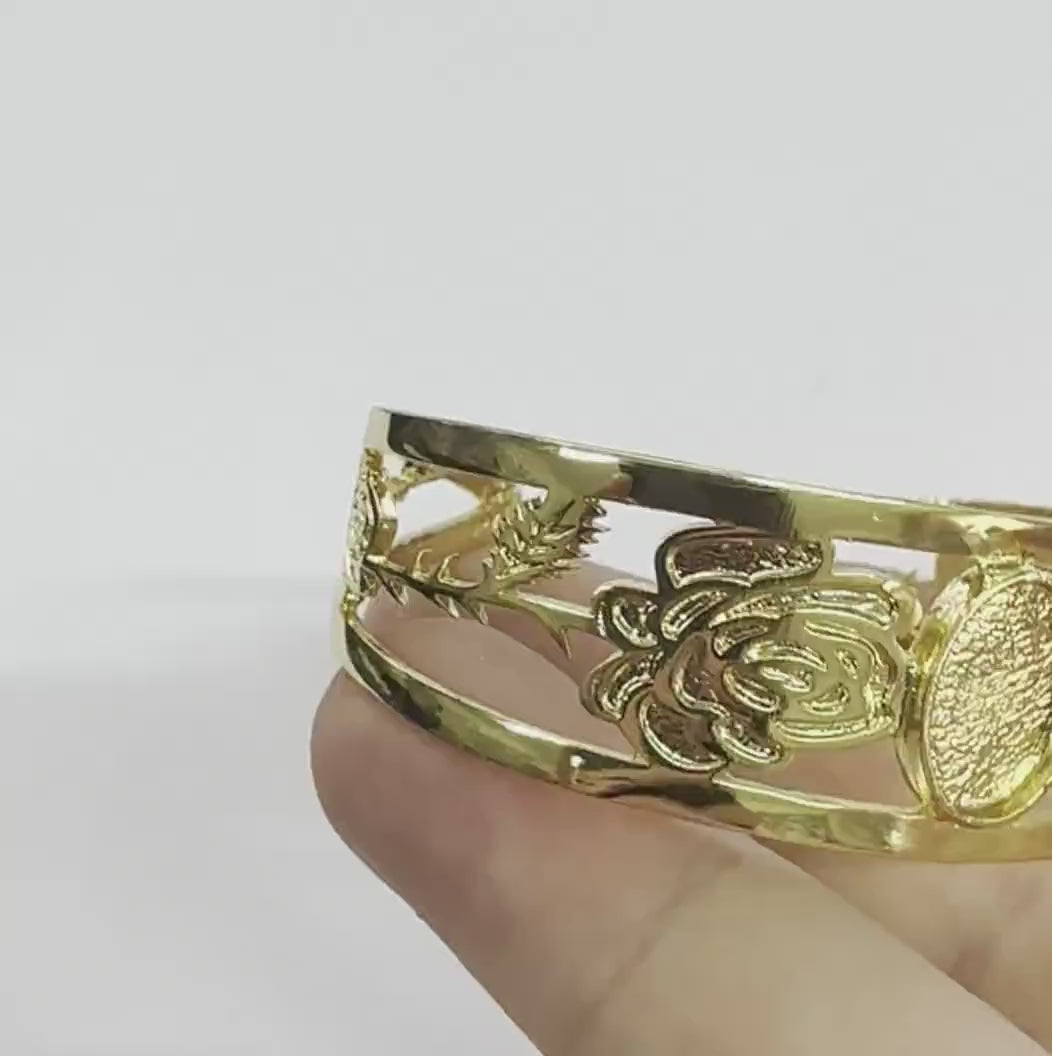 Oval Blank Flower Bracelet Monthly Flower (June Rose) Base Setting Blank Bezel Shiny Gold Plated Brass (10x14mm Blank ) 3049