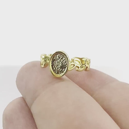 Leaf Band Ring , Bezel Setting Blank Raw Brass,Antique Silver Shiny silver, Shiny gold plated Brass (6x8mm Blank ) 5411