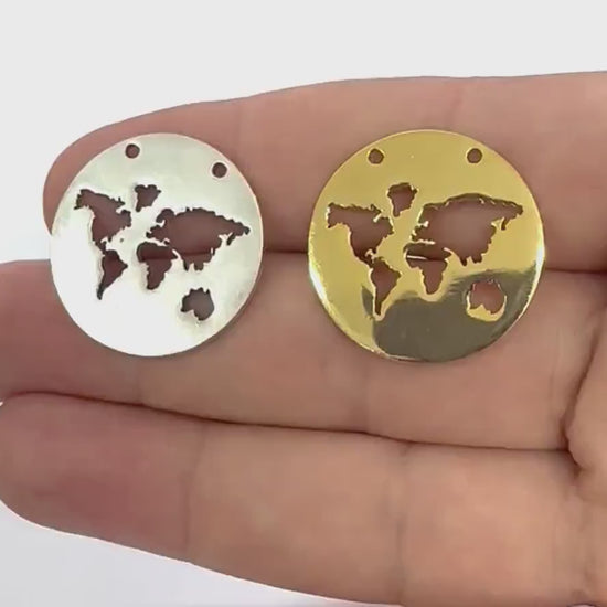 World Map, World continents Connector Charms Pendant - Raw Brass - Antique Silver - Shiny silver - Shiny gold  27mm 5364