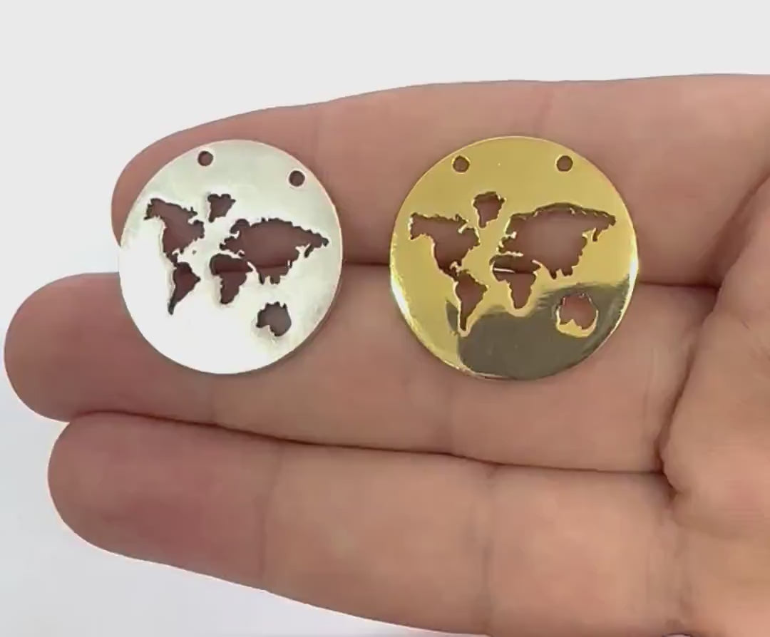 World Map, World continents Connector Charms Pendant - Raw Brass - Antique Silver - Shiny silver - Shiny gold  27mm 5364