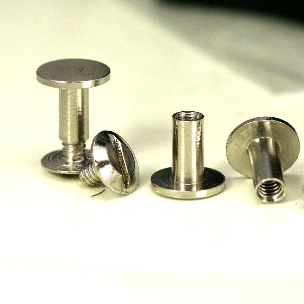 Chicago screw / concho screw, 9x11mm nickel plated brass studs, screw rivets, 1/8" bolt CSC10 044