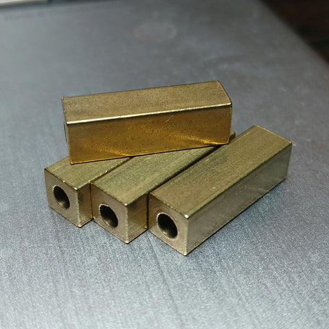 square tube raw brass 6x20mm 1/4"x5/4" finding spacer industrial design (3mm 1/8" hole ) bab3 1374 R