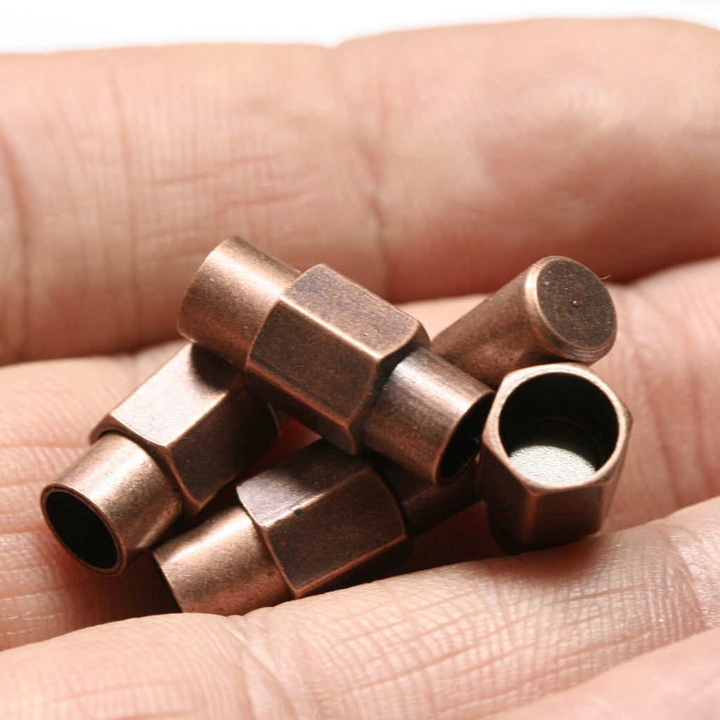 Magnetic clasp leather cord 7x17mm Copper tone plated solid brass 5mm hole, one side is iron MCL5 1136