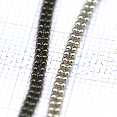 two strand soldered Rhodium  - Gunmetal Brass Ball Chain 1.2mm z049