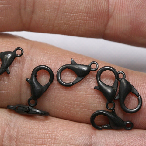 60 pcs black painted alloy lobster claw clasps 12x6mm CL19 502 302