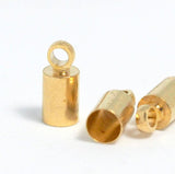 tassel caps raw brass ends cap, 50 pcs 4x9mm 3,5mm inner with loop 1.5mm cord  tip ends, ribbon end, findings ENC3 OZ2513