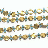 glass bead soldered Sequin chain 8mm tag raw brass  with 2,5mm drop glass bead chain 250