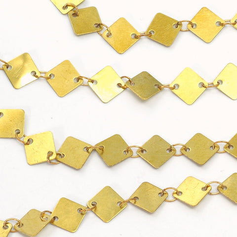 Square Flat Sequin Soldered Chain 6mm Raw Brass 348