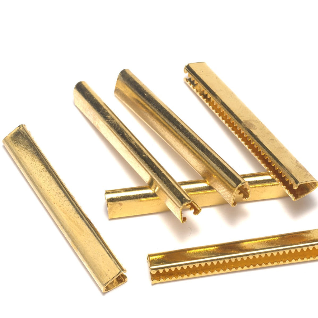 Gold plated Ribbon Cord Clamps Clasp Clips Tips Crimp End Caps Ribbon Crimps Ends Jewelry Findings, 6x40mm 1791