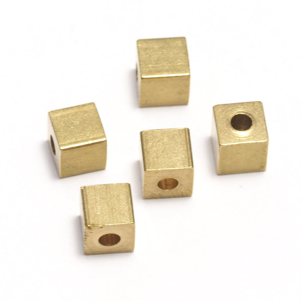Raw Brass square cube stamping 4x4mm 2mm hole bab2 605