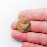 butterfly tag 23mm raw brass circle tag, thickness : 1mm 18 gauge , 1988R-240