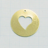 Heart tag 30mm raw brass circle tag, thickness : 1mm 18 gauge , 1995-380