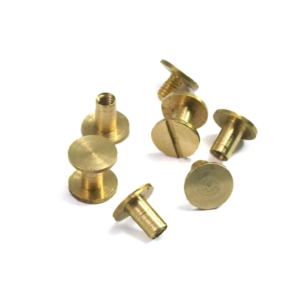 Chicago screw / concho screw, 9x9mm raw brass studs, screw rivets,  1/8" bolt CSC8 043