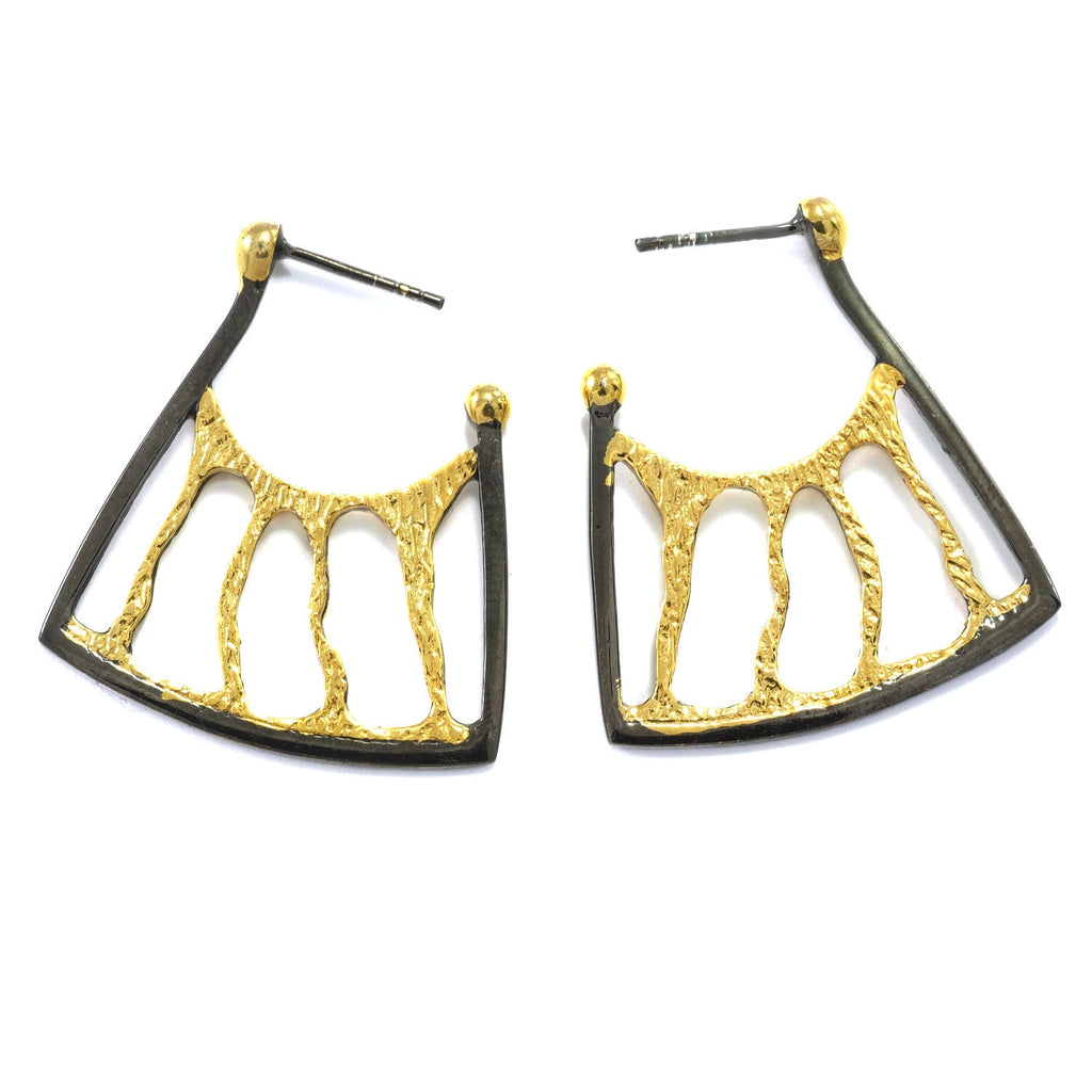 Earring post 925k sterling silver 27x30mm Egypt style (gold plated - black oxidized silver ) 403