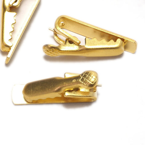 4 Pcs gold plated brass alligator clip 19mm with one loop with teeth 609G