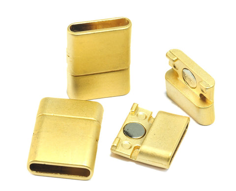 Magnetic clasp leather Mattle gold plated alloy cord 25x18mm 1"x0.7" 16x3mm 5/8"x1/8" MCL 1498