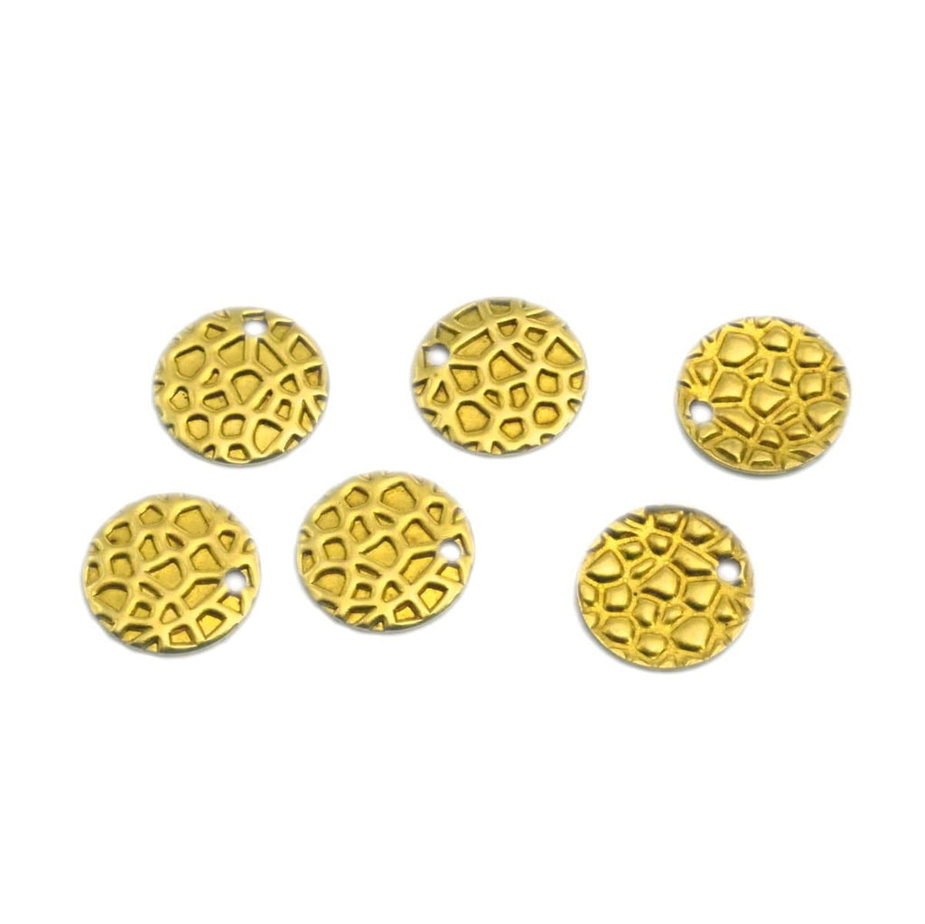 Circle textured one hole 10mm Raw brass pendant Findings Charms 1980R-26