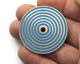 Circle round stripe carved 40mm (4mm middle hole) Blue painted  rosegold plated brass pendant earring necklace 2108