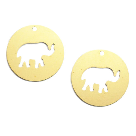 Elephant tag 23mm raw brass circle tag, thickness : 1mm 18 gauge , 1989R-245