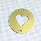 Heart Connector 30mm raw brass circle tag, thickness : 1mm 18 gauge , 1995-380
