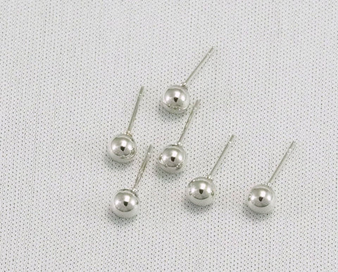 earring posts Stud, stainless steel  findings with 6mm Rhodium plated brass ball  1514