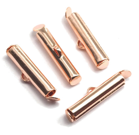 4 pcs 4x20mm round tube with fold-in ends, 2mm inside diameter. end bar, rose gold plated brass, 1343RG rtwf