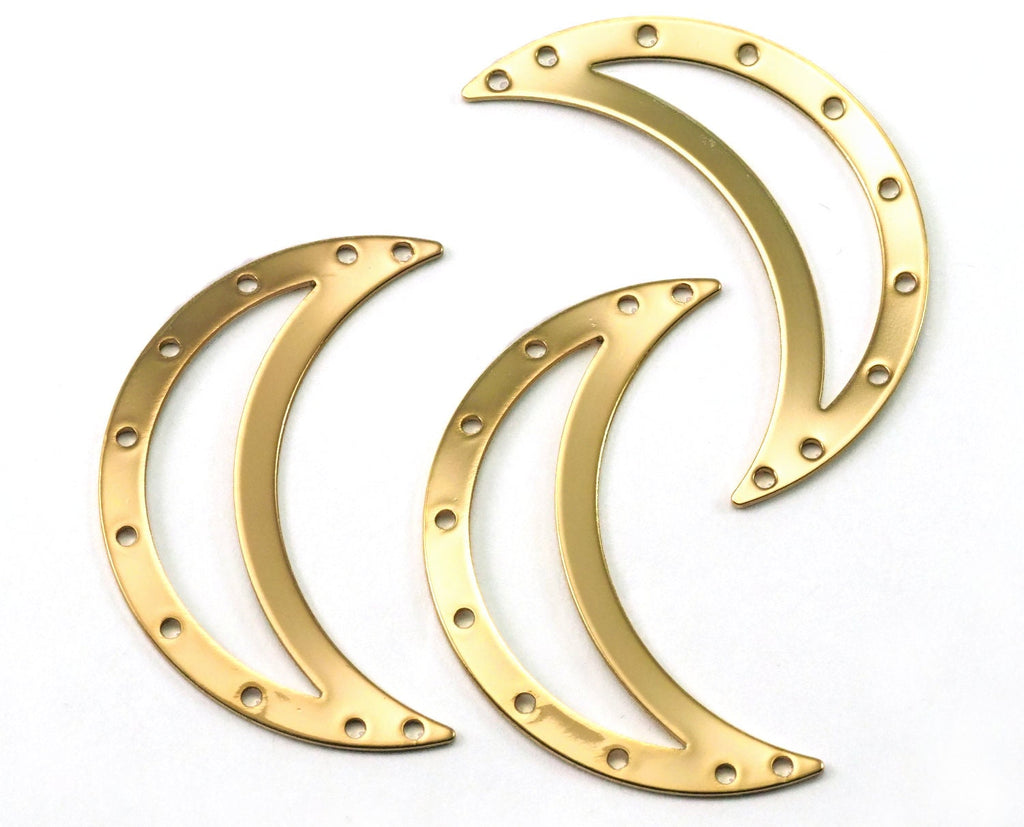 Crescent Moon ten hole 44mm Gold plated brass pendant Findings Charms 2060-275