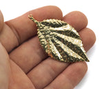 leaf shape textured Gold plated  brass 59x30mm (0.9mm thickness)  1 Loop (1.83mm hole) finding charm necklace  pendant 2098-690