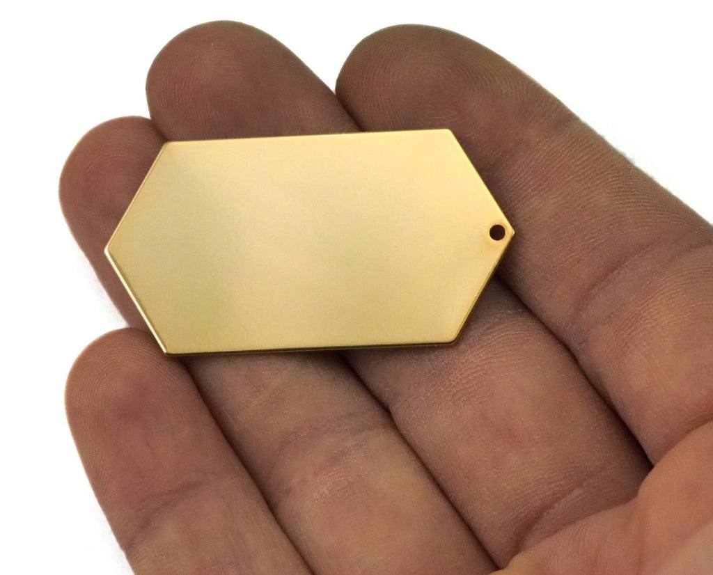 Gold plated brass elongated hexagon shape 45x24x0.9mm stamping blank 1 hole tag pendant 2062-665