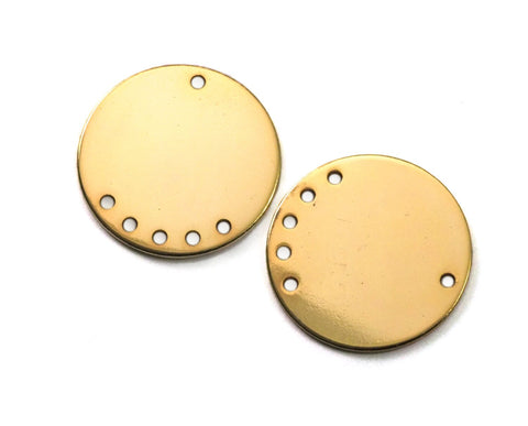 circle tag 20mm 6 hole 0.9mm thickness Gold plated brass charms findings pendants earring connector 2056-210