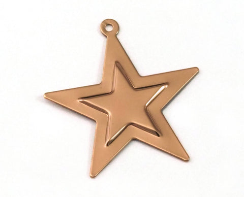 Rose Gold plated brass star embossment  surface charms pendant with 1 Loop  29x30mm thickness: 0.5mm  2021-125