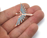 Micro Pave Angel wing Sword pendant  with loop Rose Gold plated Brass with Blue crystal 2142