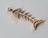 Micro Pave Fishbone pendant one loop Rose Gold plated Brass with blue crystals 2142