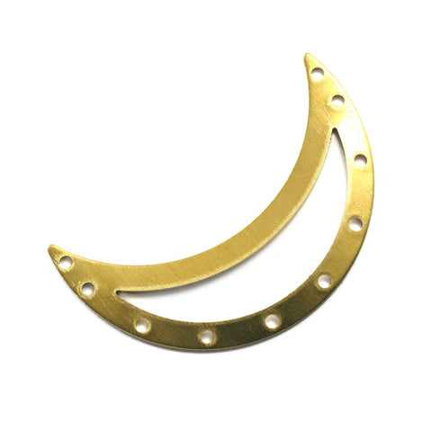 Crescent Moon ten hole 44mm raw brass pendant Findings Charms 2060-255