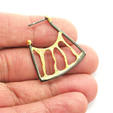 Earring post 925k sterling silver 27x30mm Egypt style (gold plated - black oxidized silver ) 403