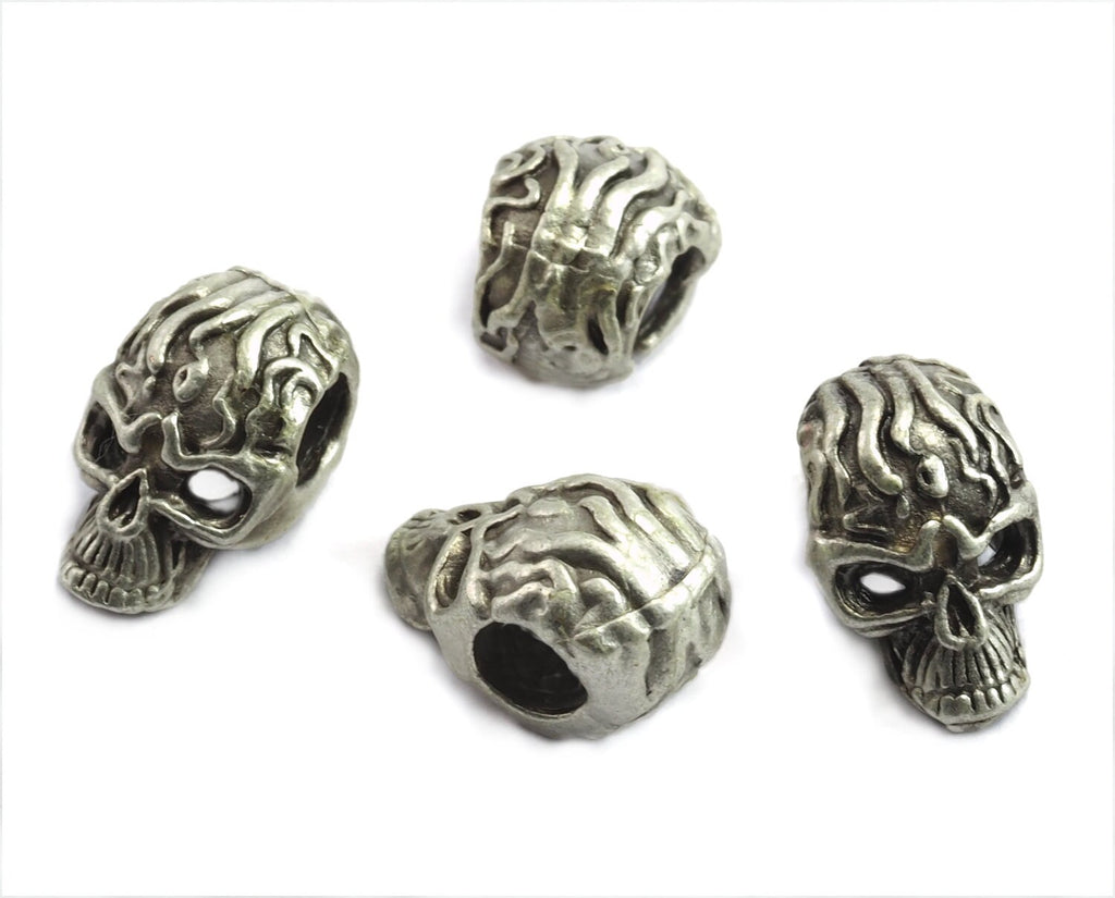 Silver plated Skull Pendant  13x8mm (hole 3.8mm) Skull Findings spacer bead bab352 N129