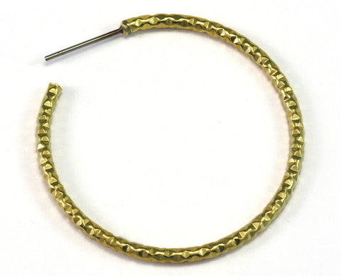 Hoop Earrings Stud ,  Raw brass , textured 33mm  