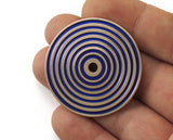 Circle round stripe carved 40mm (4mm middle hole) Dark Bluer painted  rosegold plated brass pendant earring necklace 2108
