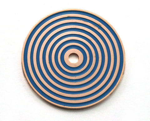 Circle round stripe carved 40mm (4mm middle hole) Blue painted  rosegold plated brass pendant earring necklace 2108