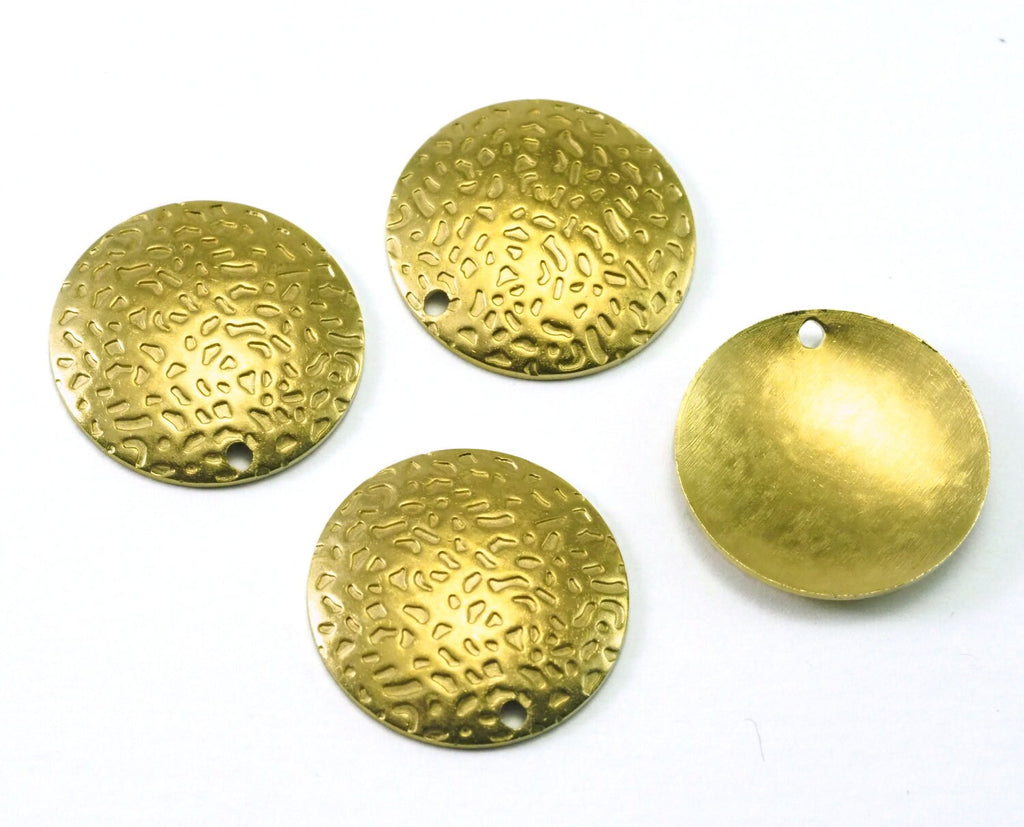 Raw brass cambered Circle, 20mm 1 hole,textured charms ,findings 2118-220