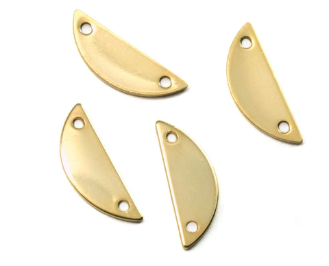 semi circle blanks half moon shape 2 hole  20x7x0.9mm Gold plated brass pendant connector (1.63mm  14 gauge hole) SCS 2085-72